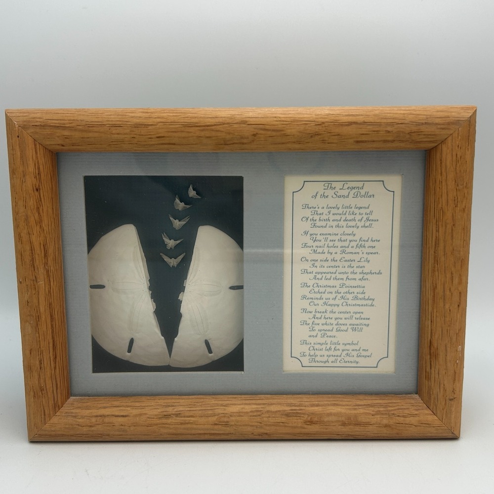 Vintage Legend Of The Sand Dollar Shadow Box Framed Wall Decor Doves Peace Poem